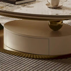 Tavolino ovale moderno da 51", piano in pietra sinterizzata, gambe oro, cassetto - 51,2 X 27,5