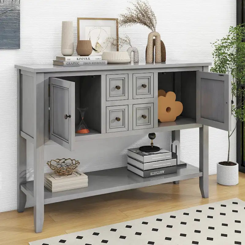 Mobile Consolle Vintage con Ampio Spazio Contenitivo, Quattro Piccoli Cassetti e Ripiano Inferiore per Soggiorni, Ingressi e Cucine