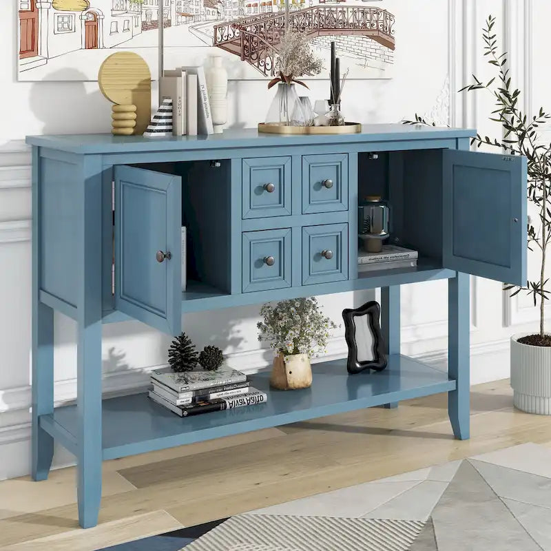 Mobile Consolle Vintage con Ampio Spazio Contenitivo, Quattro Piccoli Cassetti e Ripiano Inferiore per Soggiorni, Ingressi e Cucine