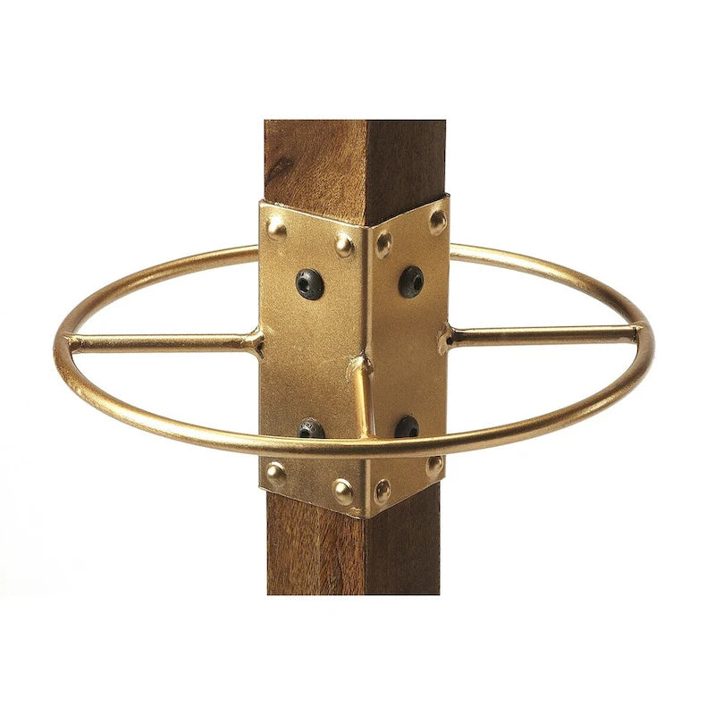 Appendiabiti moderno in legno e ferro con quattro ganci doppi.