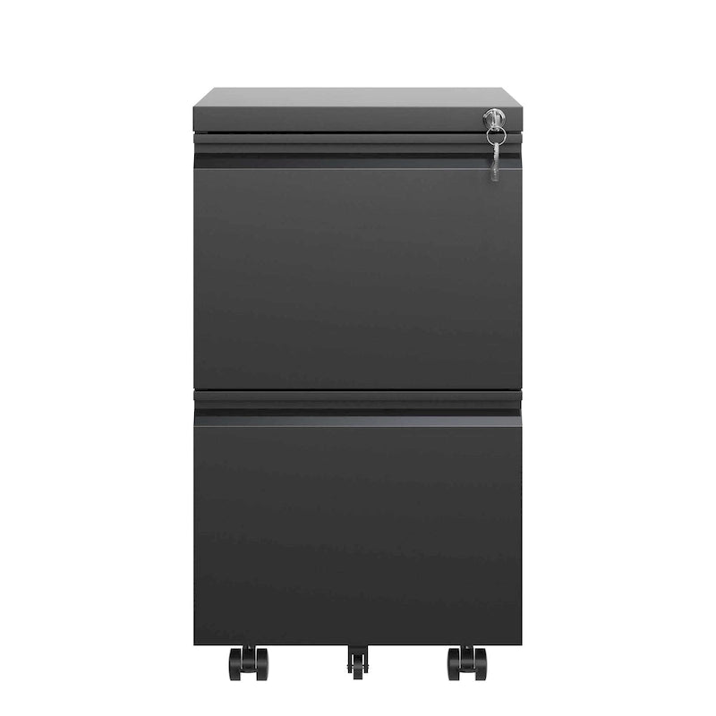 Classificatore metallico su ruote con serratura e due cassetti, nero