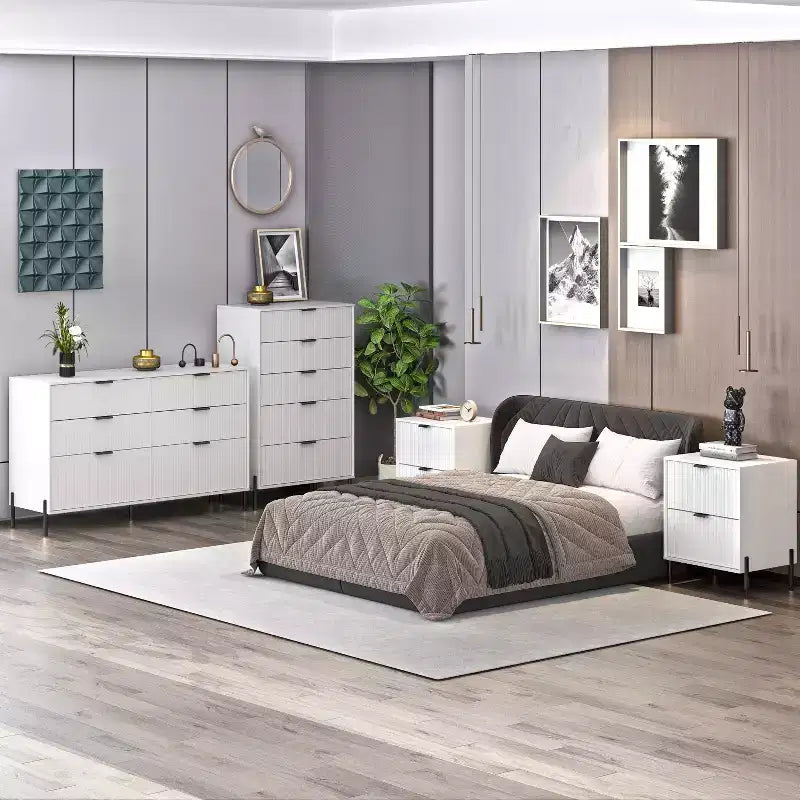 Set cassettiera camera da letto Festivo 4 pezzi Modern Elegance con cassettiera a 6 cassetti e comodini a 2 cassetti