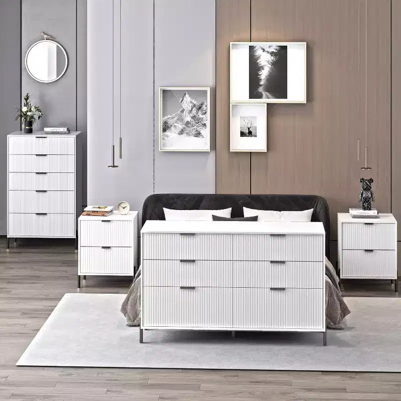 Set cassettiera camera da letto Festivo 4 pezzi Modern Elegance con cassettiera a 6 cassetti e comodini a 2 cassetti