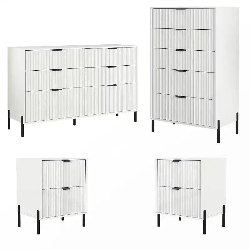 Set cassettiera camera da letto Festivo 4 pezzi Modern Elegance con cassettiera a 6 cassetti e comodini a 2 cassetti