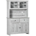 Dispensa per cucina in legno rustico con ante in vetro e cassetti