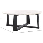 Tavolino da caffè rotondo in marmo bianco con gambe in legno – Bianco/Naturale, Bianco/Nero