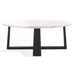 Tavolino da caffè rotondo in marmo bianco con gambe in legno – Bianco/Naturale, Bianco/Nero