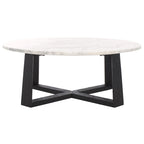Tavolino da caffè rotondo in marmo bianco con gambe in legno – Bianco/Naturale, Bianco/Nero