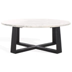 Tavolino da caffè rotondo in marmo bianco con gambe in legno – Bianco/Naturale, Bianco/Nero