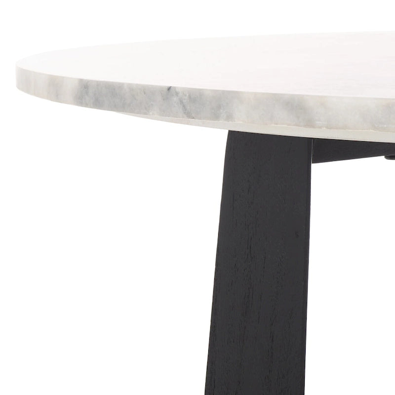 Tavolino da caffè rotondo in marmo bianco con gambe in legno – Bianco/Naturale, Bianco/Nero