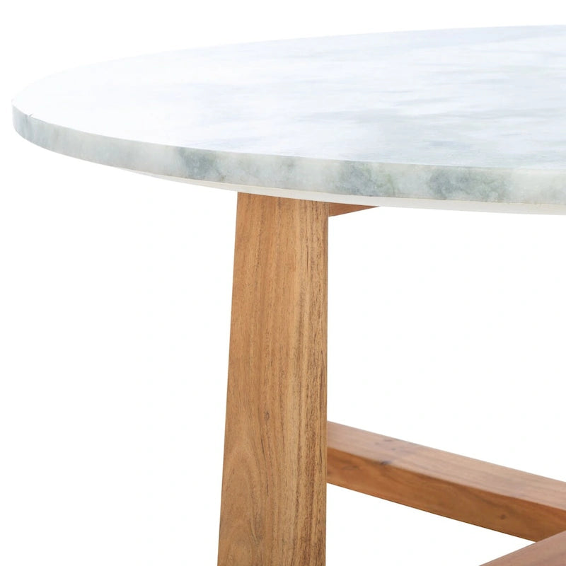 Tavolino da caffè rotondo in marmo bianco con gambe in legno – Bianco/Naturale, Bianco/Nero