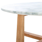 Tavolino da caffè rotondo in marmo bianco con gambe in legno – Bianco/Naturale, Bianco/Nero